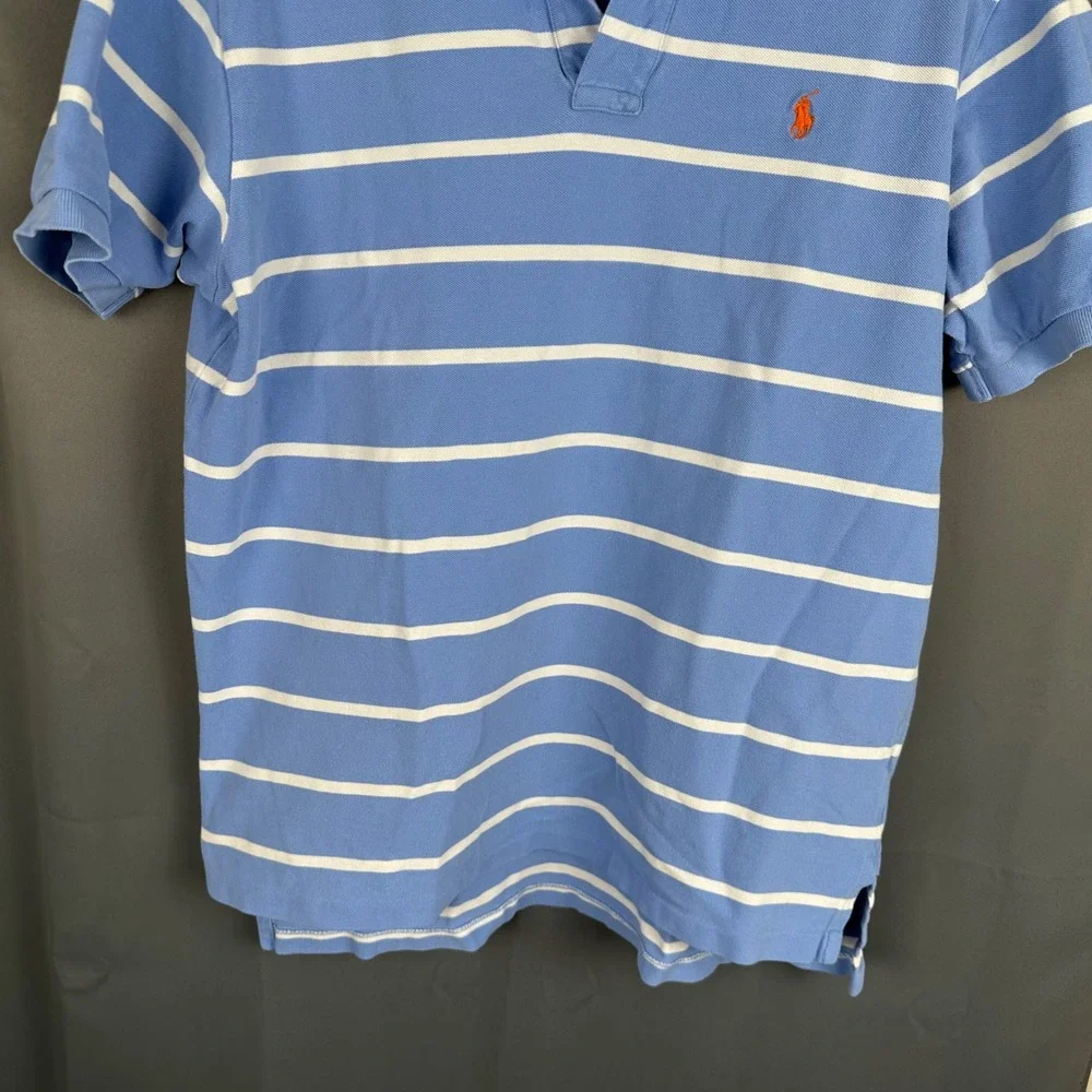 Polo Ralph Lauren Men XL Blue White Striped Short Sleeve Pique Polo Shirt Orange